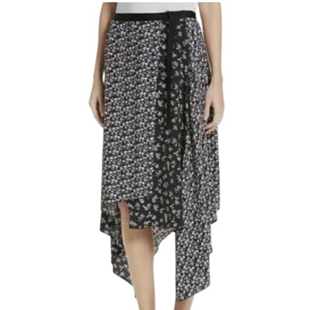 Rag & Bone Liv Wrap Skirt Black Floral Asymmetrical‎ Size 4 Boho Whimsy Goth
